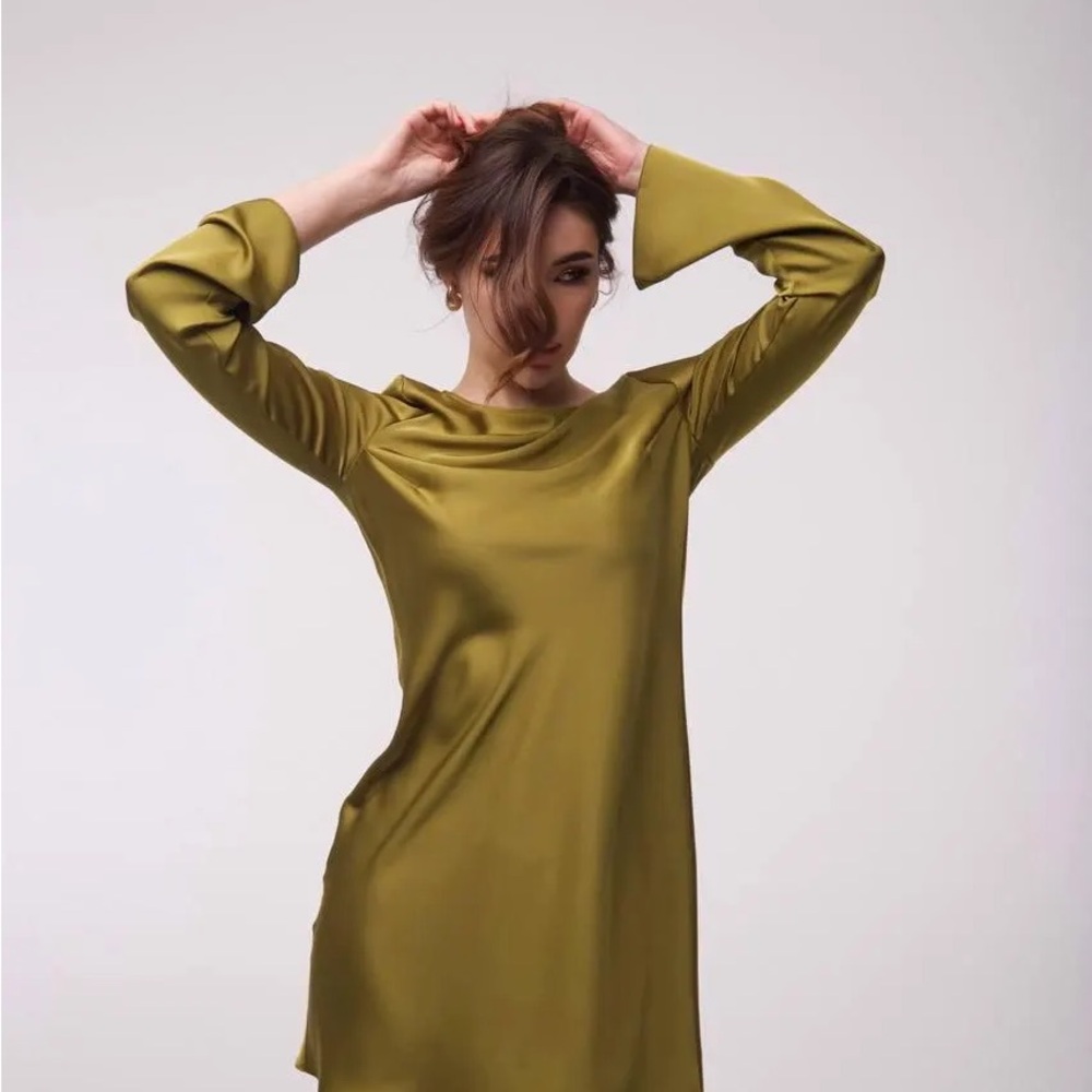 Lime Green Satin Shift Dress